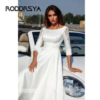 roddrsya elegant short wedding dresses with sleeves tea length vintage soft satin lace bride gowns vestido de novia plus size