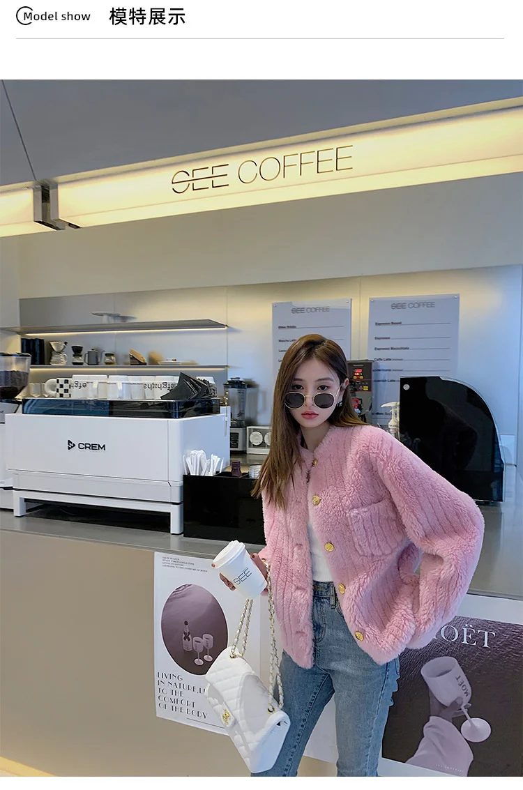 Lamb Fur Fur Coat Women's Sheep Shearing Short Coat 2022 Autumn Winter Fashion Female Casual Solid Color Wool Sweater Cardigan