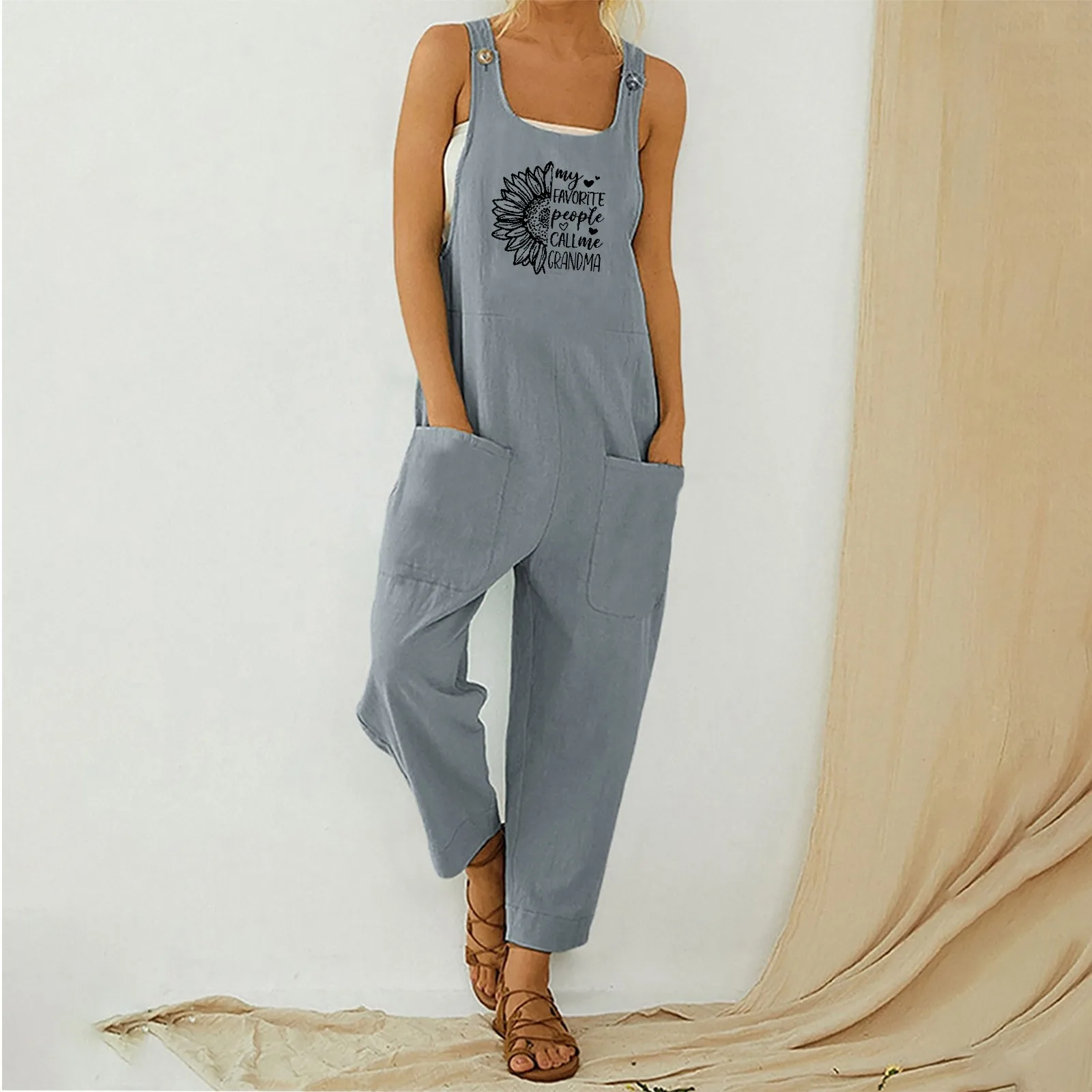 

Female Jumpsuit Women 2022 Print Pocket Strap Button Suspender Romper Womens Overalls Elegant Bodysuit Woman Summer Jumpsuits