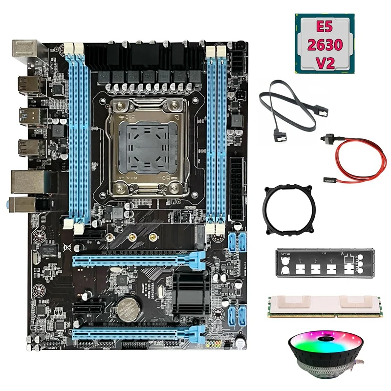 X79 Motherboard+E5 2630 V2 CPU+DDR3 4G RECC RAM+Fan+SATA Cable+Switch Cable+Baffle+Bracket LGA2011 M.2 NVME Gigabit LAN images - 6