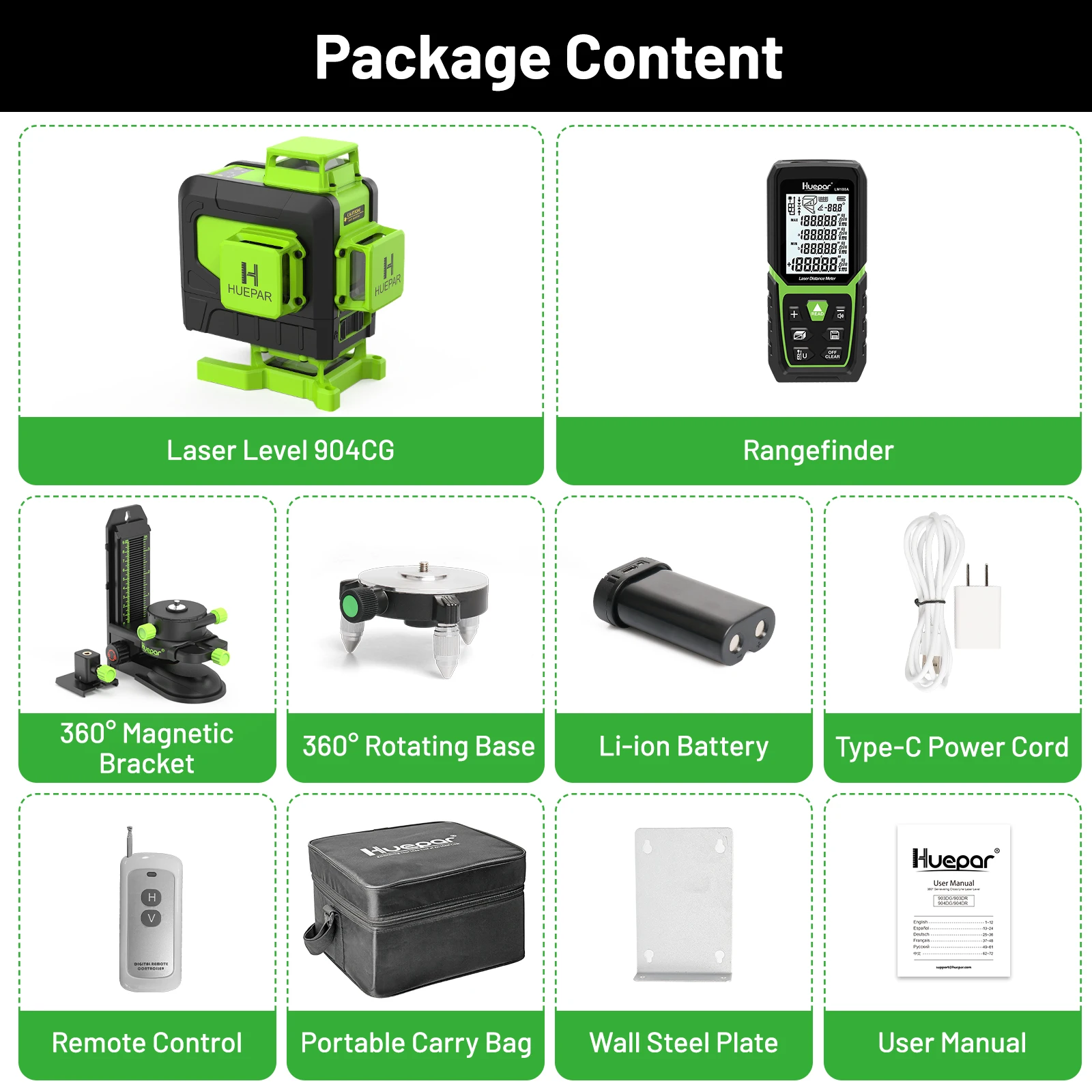 

Huepar 904DG 16-линейный лазерный уровень