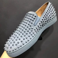 gray suede luxury designer sneakers fashion full spikes mens loafers breathable summer flats casual shoes red bottom shoes