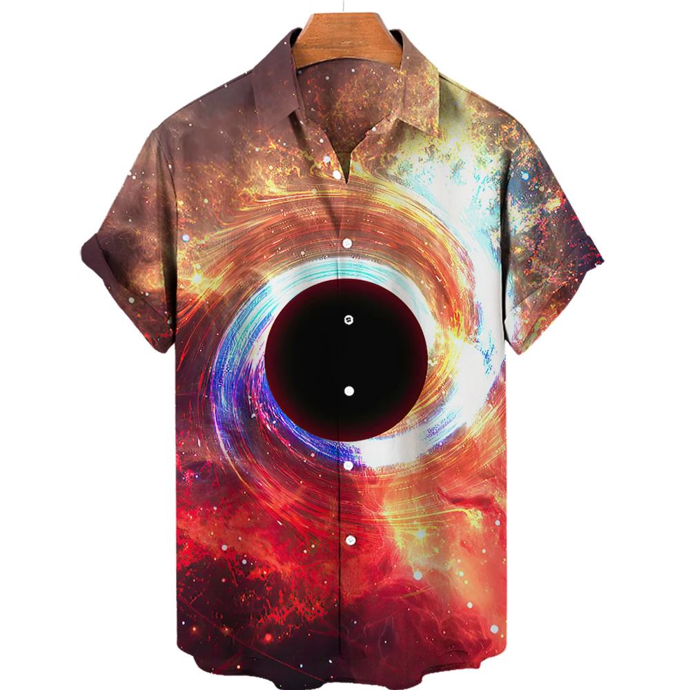 

Hawaiian Shirt Men Summer Fashion Custom Shirts 3D Universe Black Hole Turn-down Collar Vintage Clothes Oversized New Beach Top