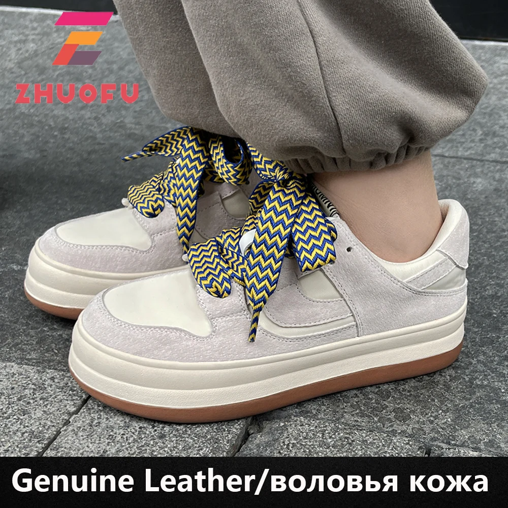 

Женские кожаные кроссовки ZHUOFU, разноцветные весенние кроссовки из натуральной кожи на толстой подошве, модная женская обувь, Размеры 35-40, 2023