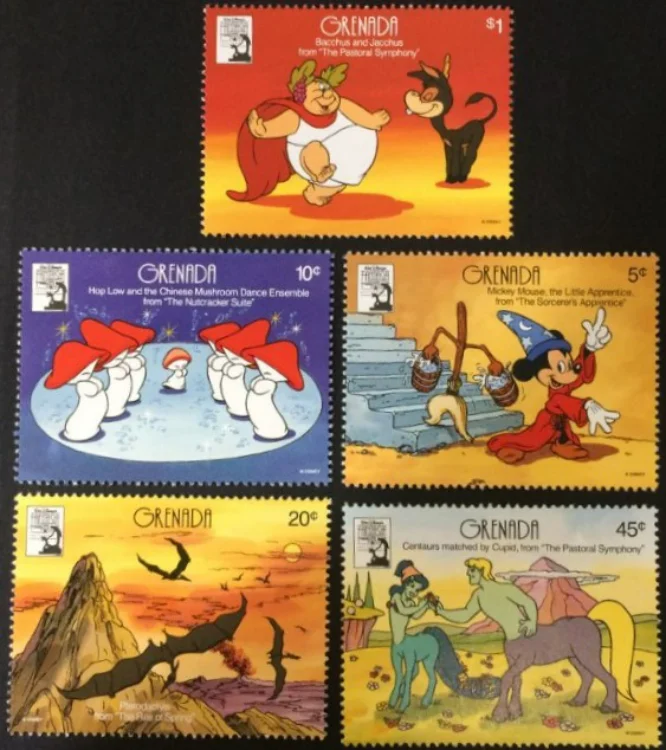 

5 шт., штамп почты Гренады, 1991, штамп из мультфильма, настоящий оригинал, коллекция штампов, MNH