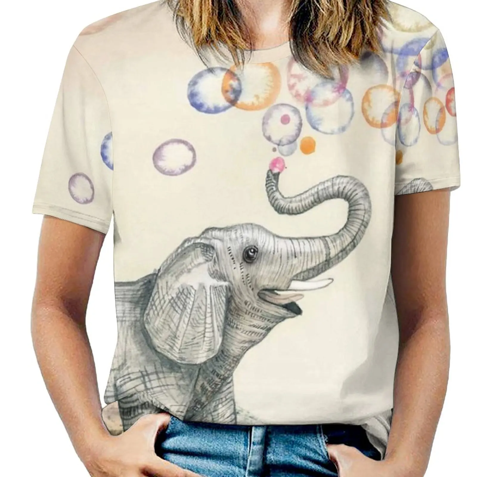 

Elephant Bubble Dream Fashion Print Women Ladies Girls T-Shirt Harajuku Round Neck Short Sleeve Tops & Tees Elephant Sky Bubble