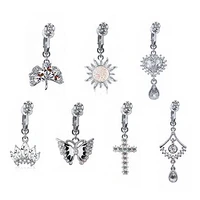 1pc boho silver color zircon belly button rings dangle butterfly navel piercing surgical steel belly bar body piercing jewelry