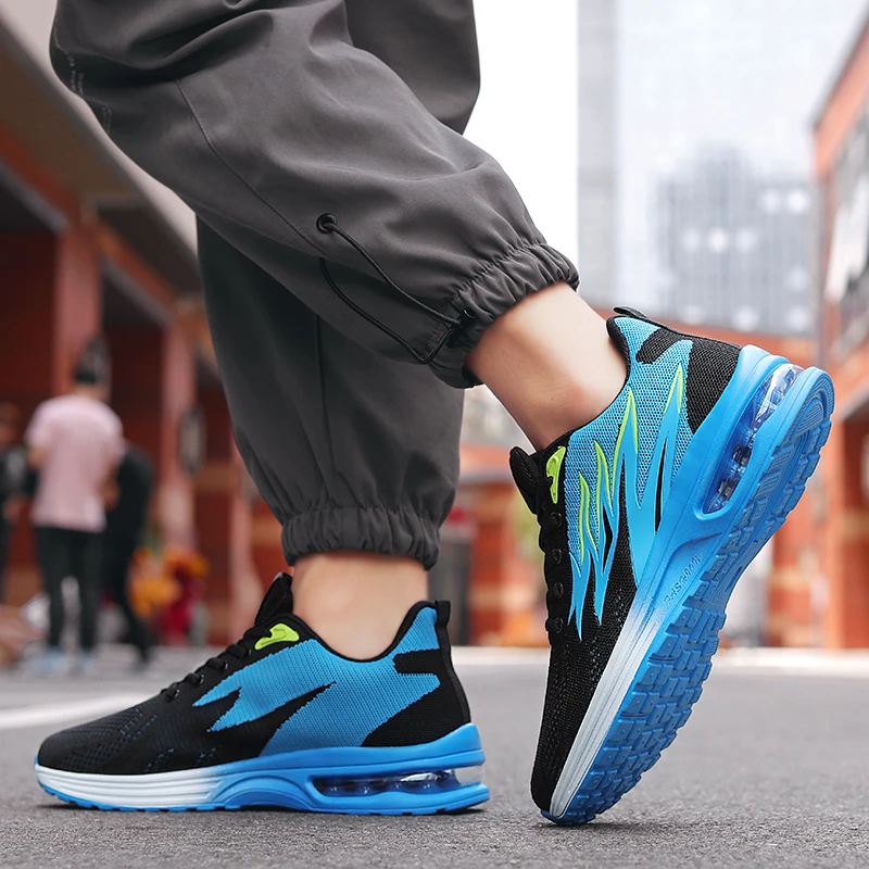 Mens Sneakers Mesh Breathable Tennis Shoes Cushioned Flame Printing Men Women Sports Shoes Plus Size 36-46