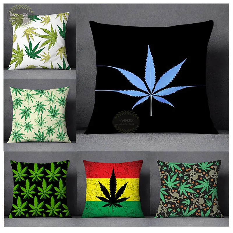

Maple Leaf Pattern Pillow Case Peach Skin Modern Comfortable Gift Green Leaves Decorative Pillowcases Home Decor Cushion Cover