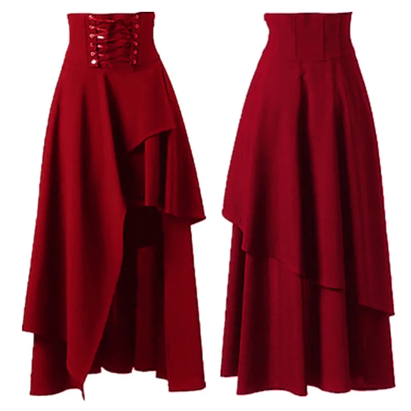 

Женская многослойная юбка с длинным рукавом, однотонная Готическая кружевная юбка в средневековом ретро-стиле с оборками, Осень-зима