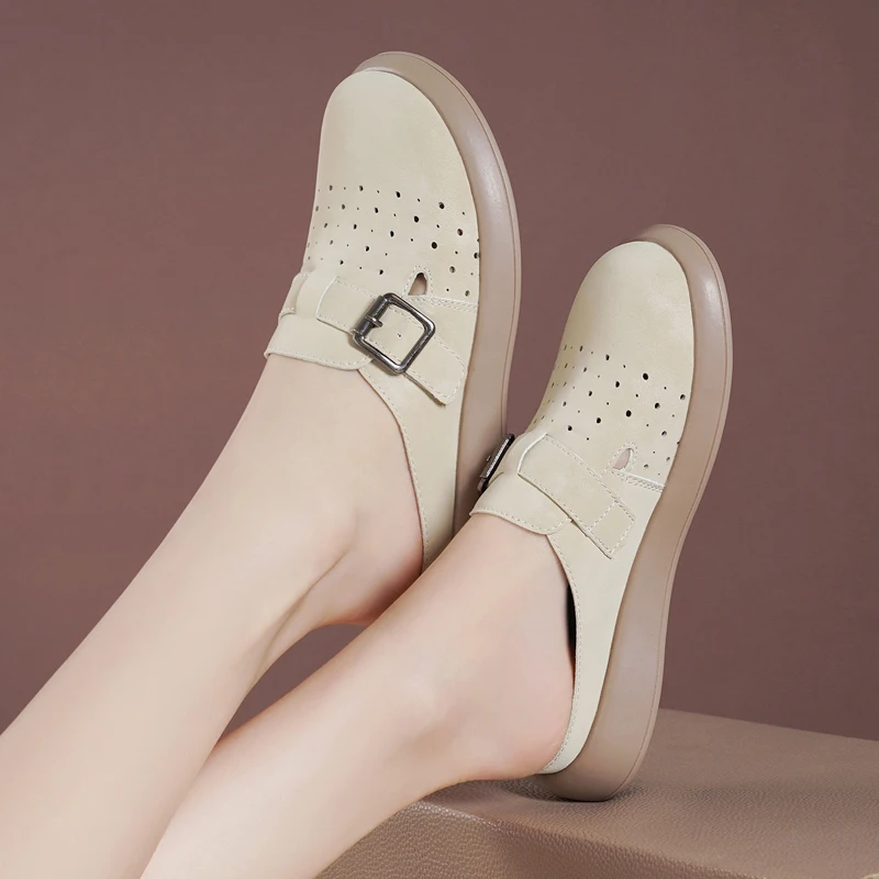 Женские замшевые домашние шлепанцы винтажные плоская подошва закрытый носок