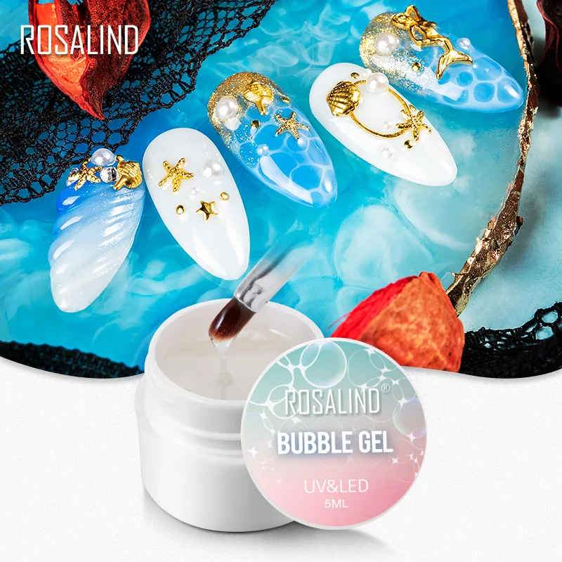 

ROSALIND Bubble Gel Varnish 5ML Soak Off UV Rhinestore Top Base For Nail Art Manicure Blossm Water Painting Gel Nail Polish