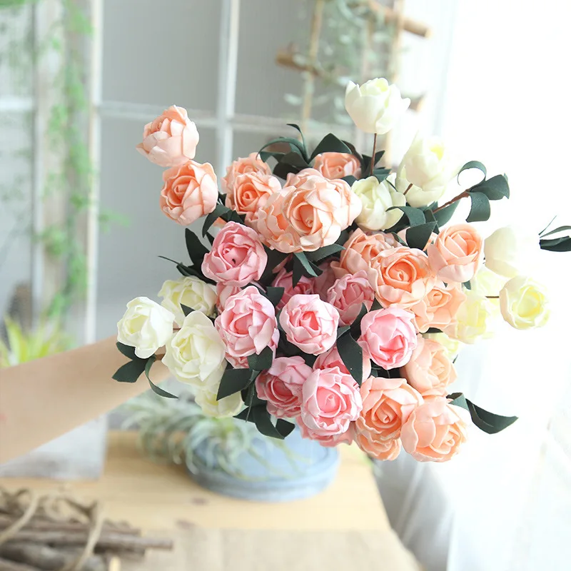 

6 Heads / Bouquet small bud roses bract artificial flower silk rose DIY wedding home Christmas decor flowers rose gift