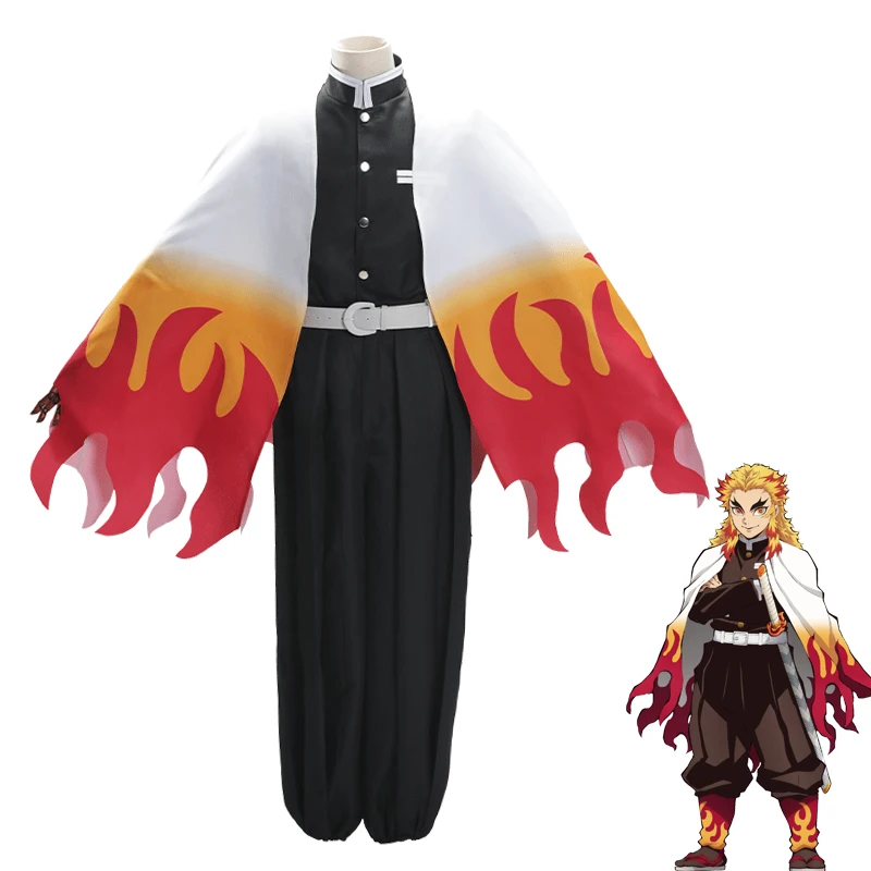 

Anime Demon Slayer Rengoku Kyoujurou Cosplay Costumes Kimono Suit Cloak Tops Pants Kisatsutai Team Uniform Man Halloween Costume