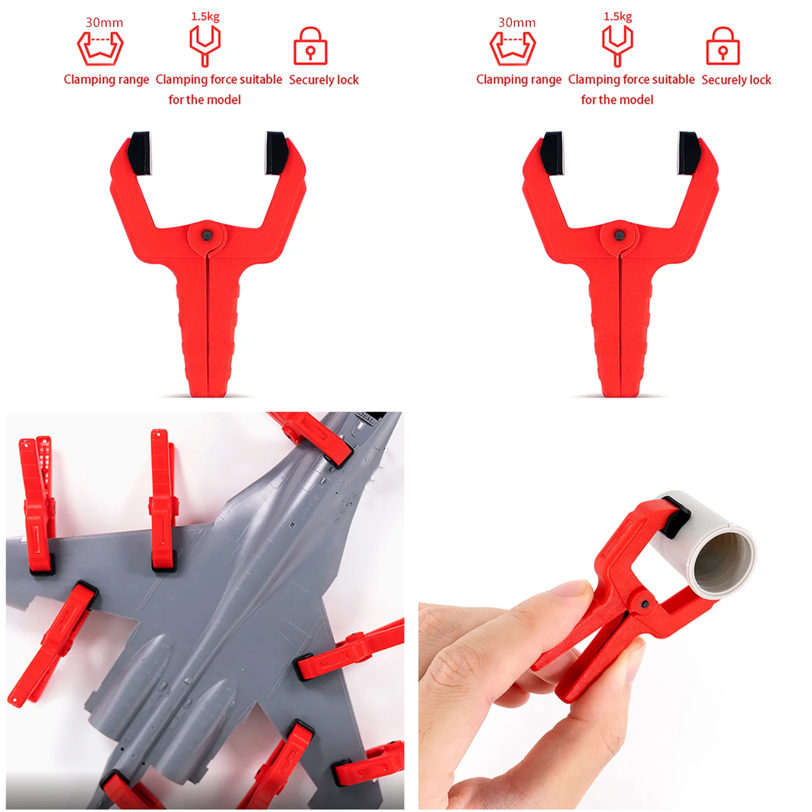 

4Pack Durable 1.5KG Force 0-30mm Wide Model Seamless Auxiliary Operation Clamps Clip Tool For Hobby Model