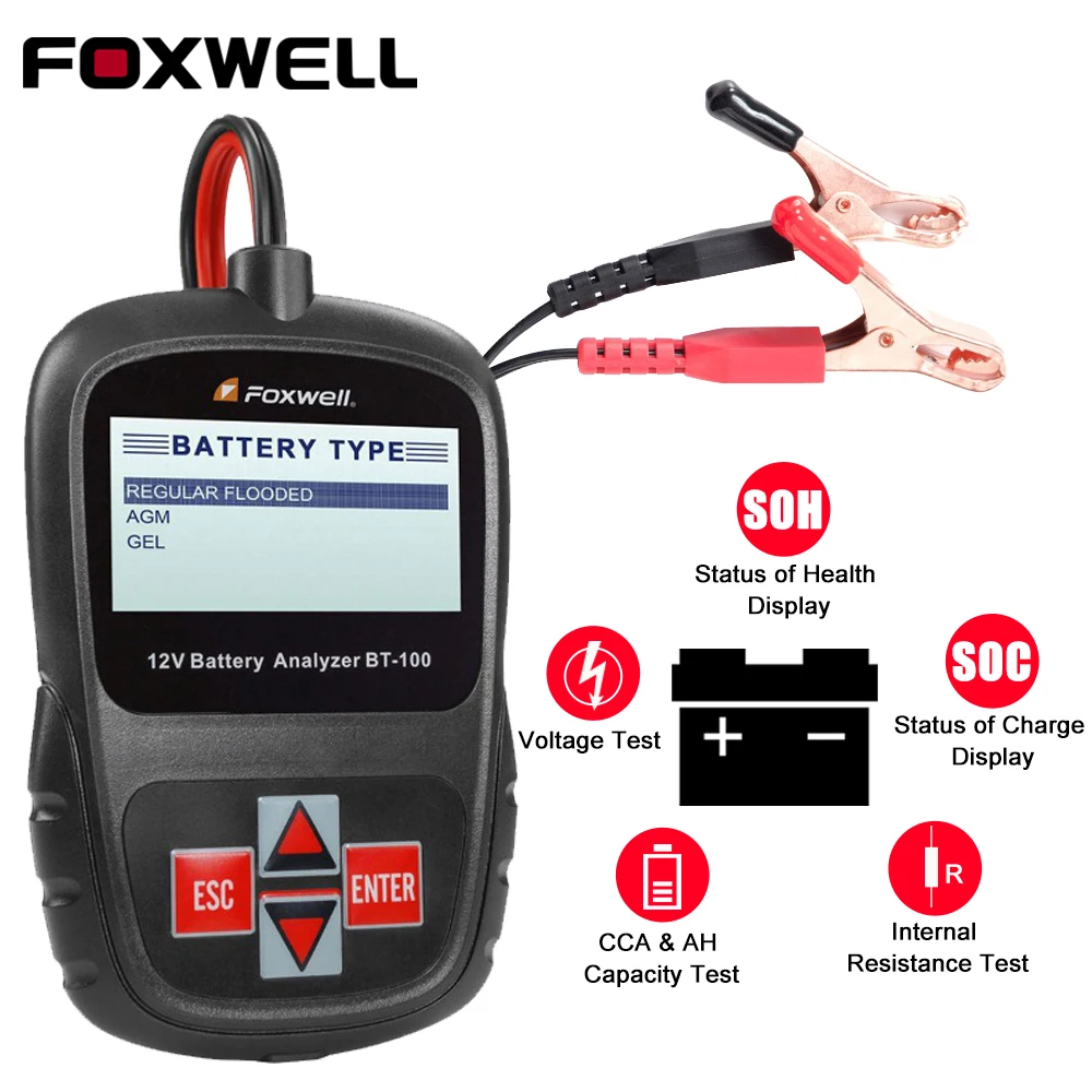 

FOXWELL BT100 Pro Тестер Автомобильного Аккумулятора Цифровой Тестер Нагрузки Для AGM GEL Батарей 12 В CCA 100-1100 Диагности...