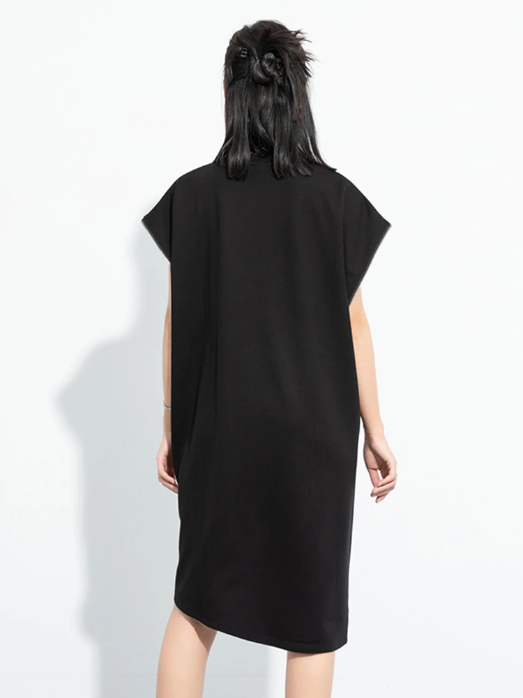 [EAM] Женское черное повседневное мини-платье на молнии неправильной формы