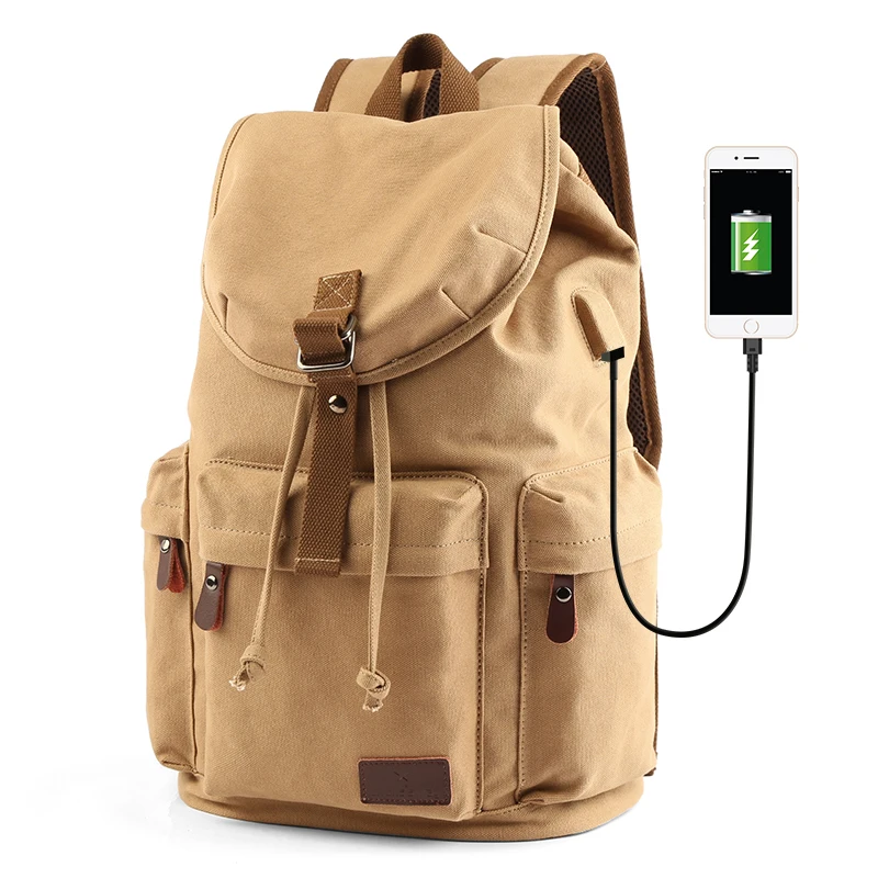 

Винтажный Холщовый Рюкзак-ведро для мужчин, Студенческая школьная сумка, повседневный чемодан для ноутбука, дорожный вместительный ранец с USB-разъемом