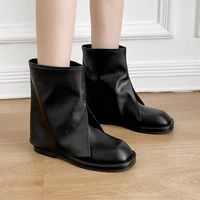 winter lapel woman boots genuine leather ankle boots chunky heels shoes women fashion casual boots black slip on ladies shoes