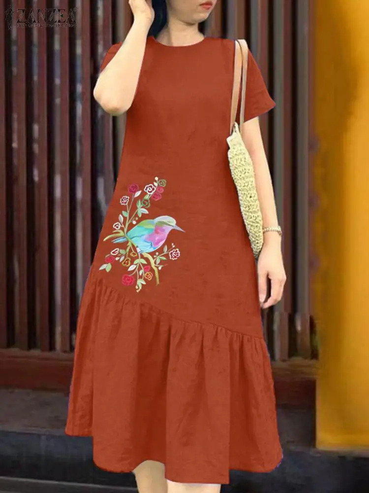 Элегантное летнее повседневное праздничное платье ZANZEA модное с коротким рукавом