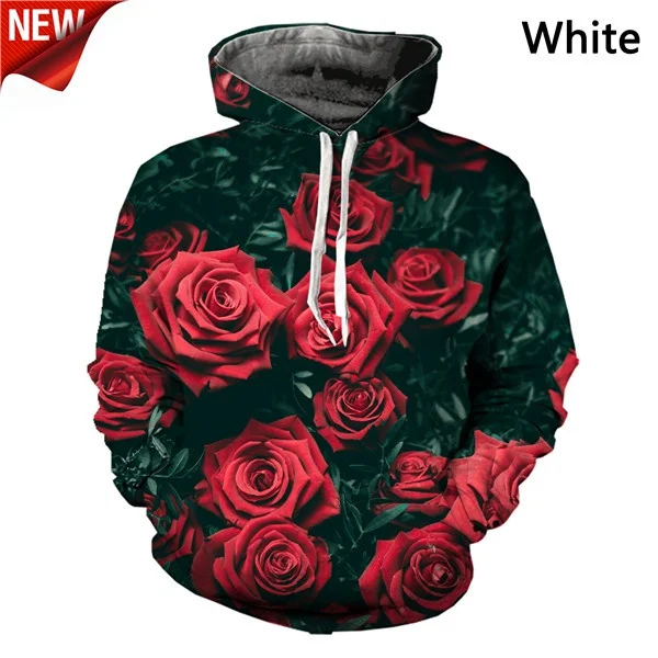 Men and Women Rose Pattern 3D Print Hoodie Fashion Casual Sweatshirt