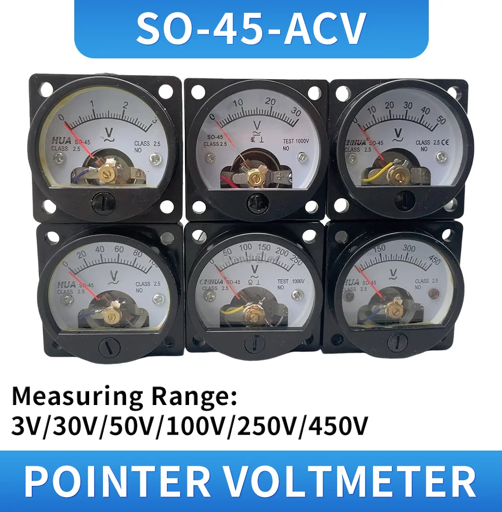 Новый вольтметр SO-45 переменного тока 1 В 2 5 10 15 20 50 100 150 200 300 500 круглый аналоговый