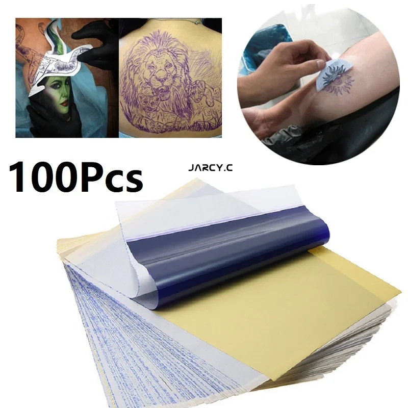 100Pcs carta per Stencil per trasferimento di tatuaggi per macchina a trasferimento termico stampante per fotocopiatrici Spirit Master copia fogli formato A4 fornitura di tatuaggi