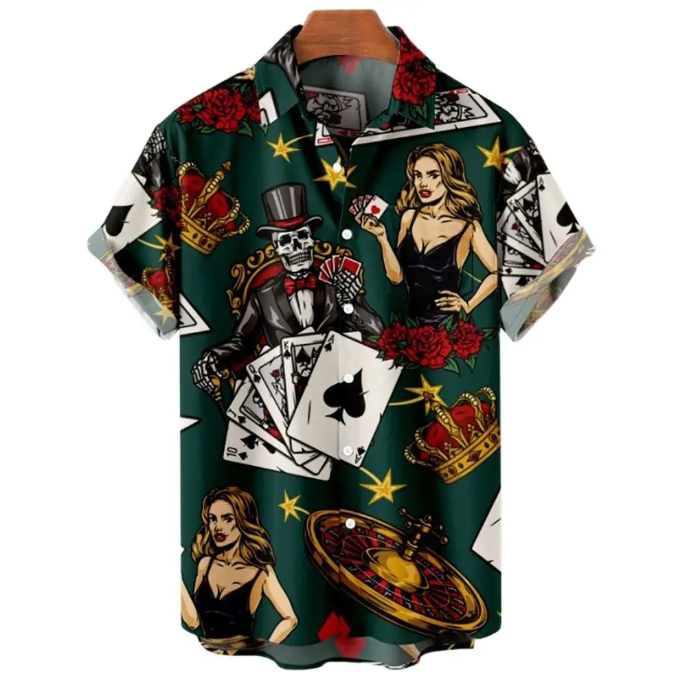 2022 3d Vintage Horror Skull Rocker Print Gothic Rockabilly Summer Shirts For Men Hawaiian Shirt Short Sleeve Top Male Clothes