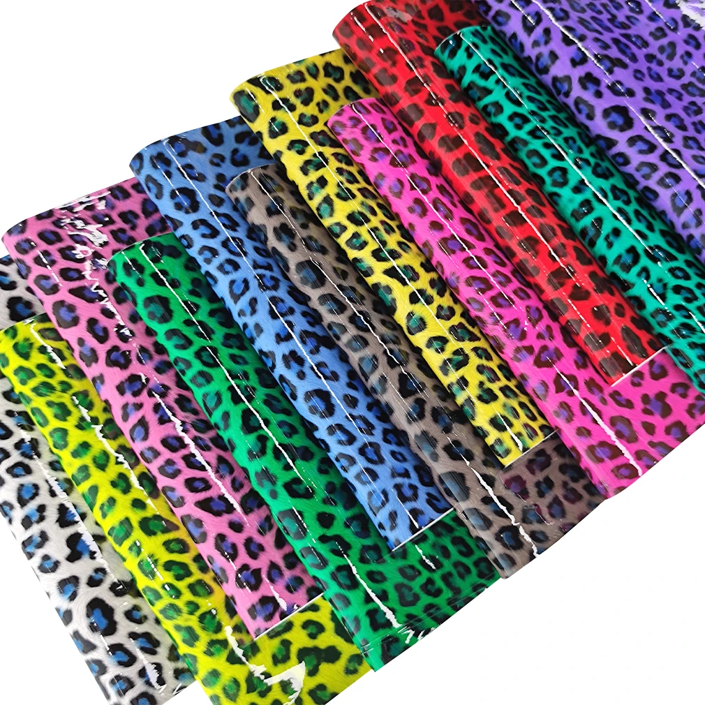 

Colorful Leopard Print Smooth Faux Leather Fabric Sheets for Sewing Bow Earring Handbag Craft Material DIY Glossy PU Leatherette