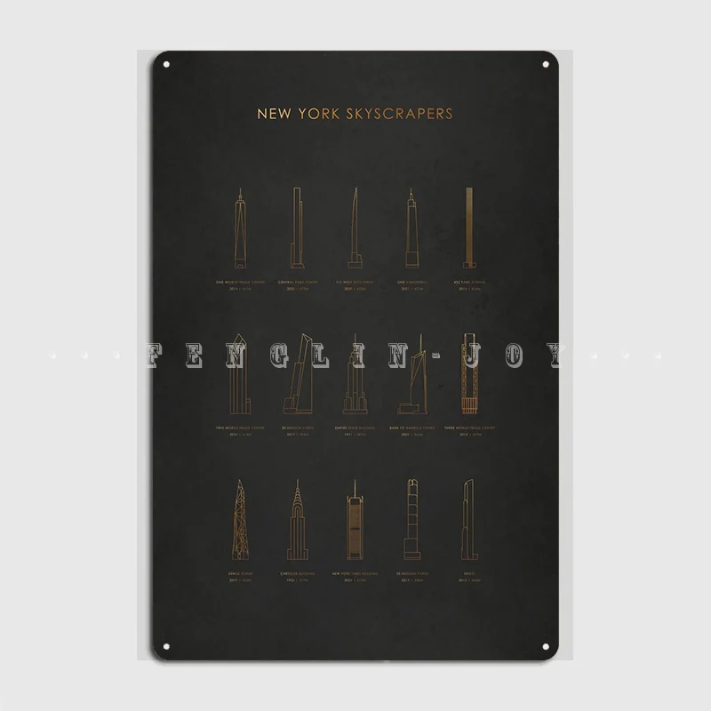 

New York Skyscrapers Chart Metal Plaque Poster Cinema Garage Bar Cave Create Wall Plaque Tin Sign Poster