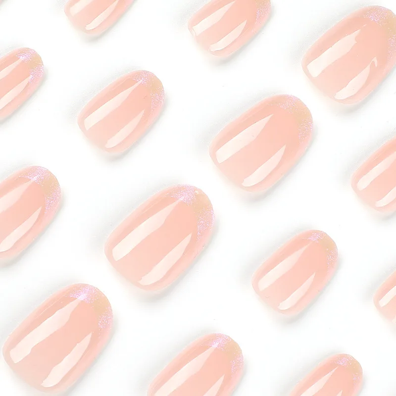 24 шт. накладные ногти Aurora для французского маникюра с блестками полным покрытием