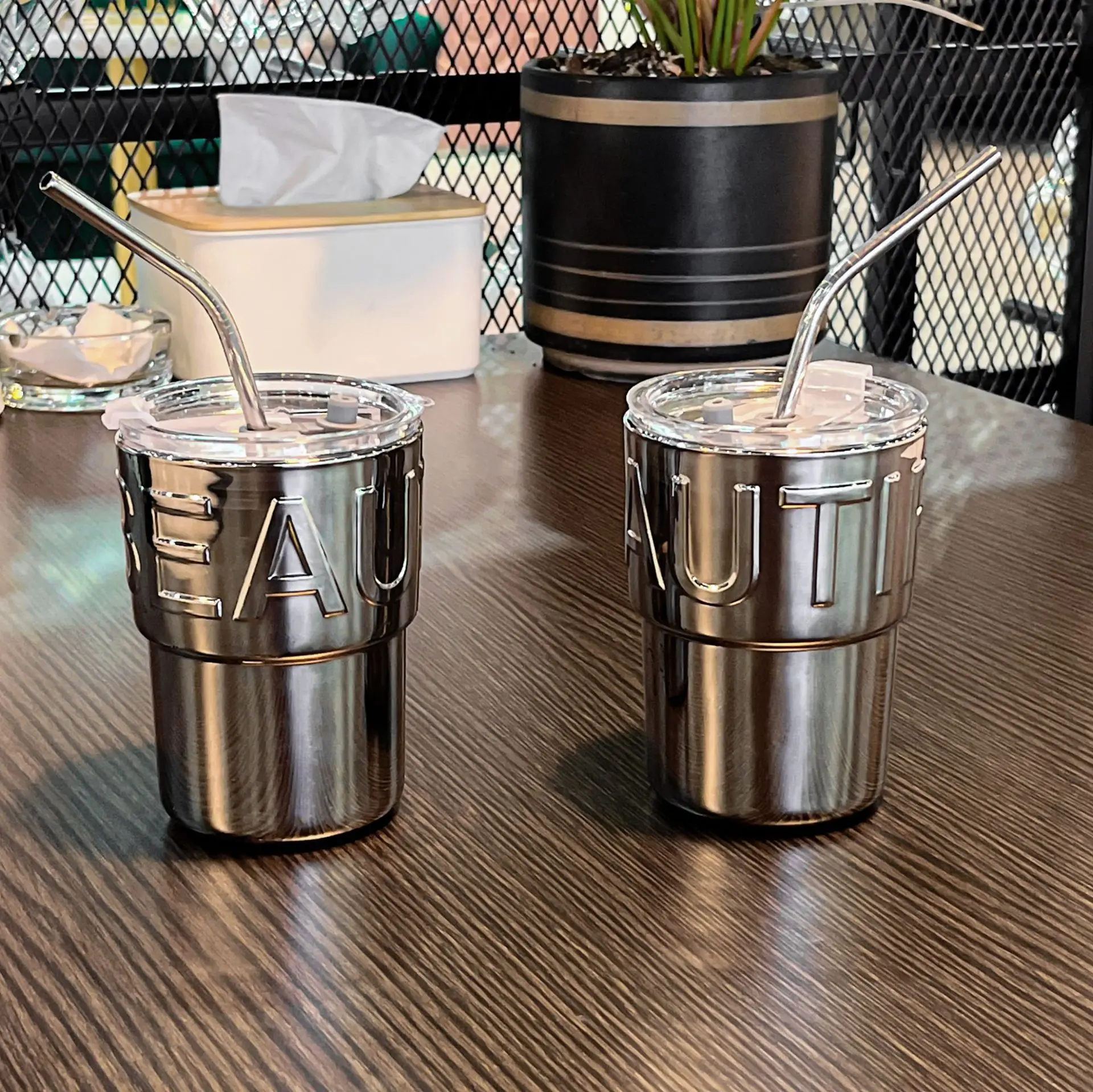 

420ML Coffee Cup With Straw Glass Mug Creative Mug Water Cups Thermos Coffee Electroplating Process Glass Cup