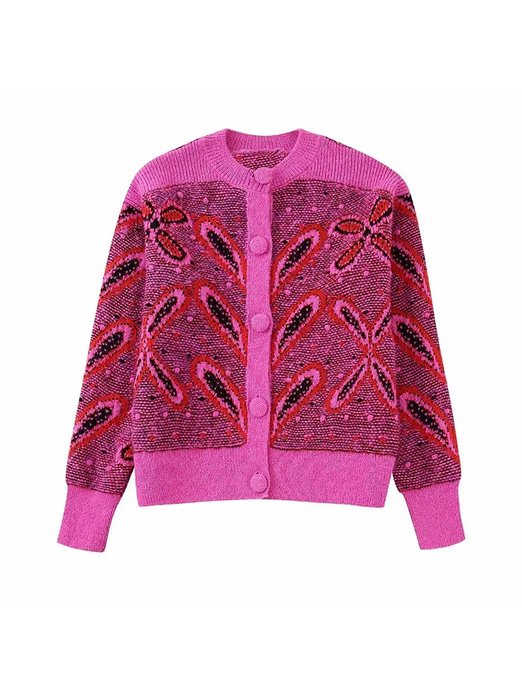 

PB&ZA 5802162 Women 2022 New Fashion globular decorate jacquard Cardigan Sweater Long Sleeve Female Outerwear Chic Tops 5802/162