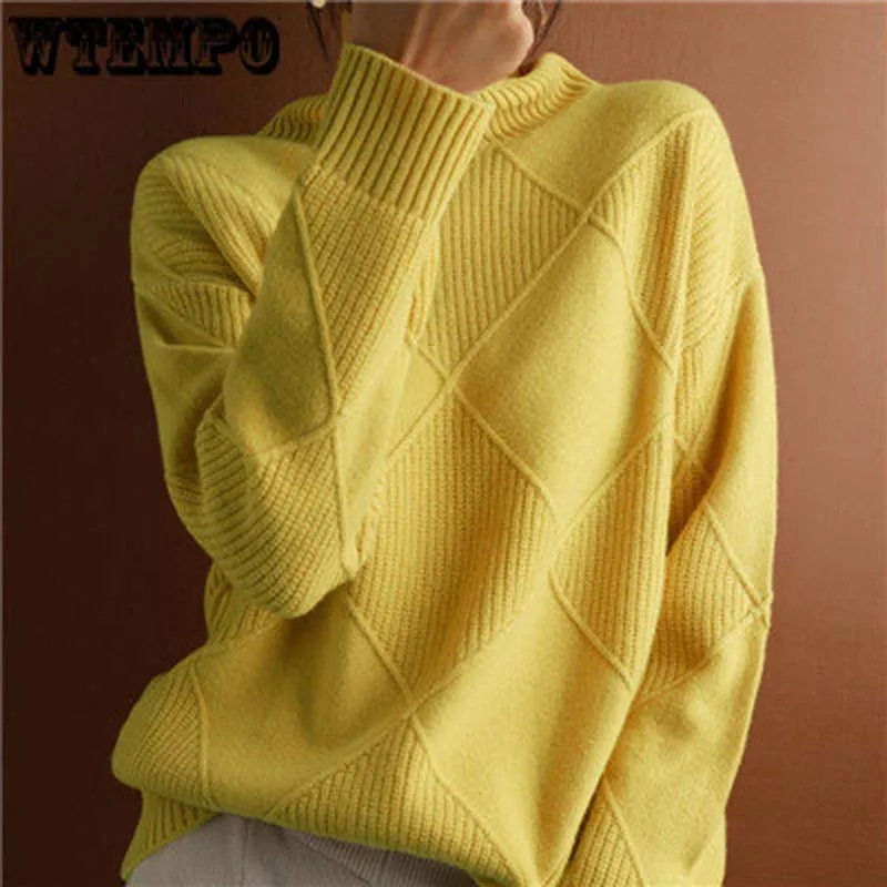 

Turtleneck Sweater Thickened Warmth Women Knitted Pullover Loose Pull Jumper Long Sleeve Top Bottoming Shirt Autumn and Winter