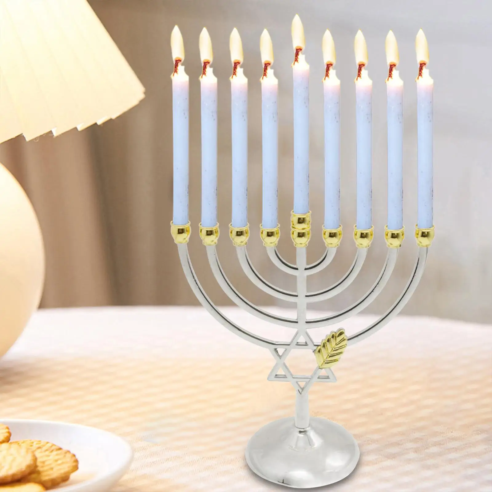 

Metal Hanukkah Candleholder Geometric Hanukkah Decorative 9 Branch Menorah Candlestick for Standard Hanukkah Candles Hotel Home