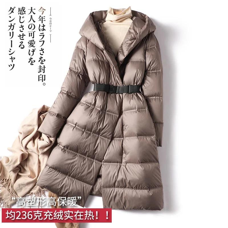Fashion Design New Abrigos Mujer Invierno 2022  Winter Coat Women  90%  White Duck Down  Long  Luxury  Magnetic Clasp Hood