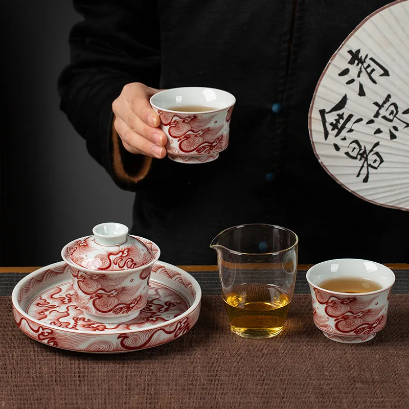 Высококачественная глазурованная красная чашка для чая HAILANG Grain Gaiwan одиночная
