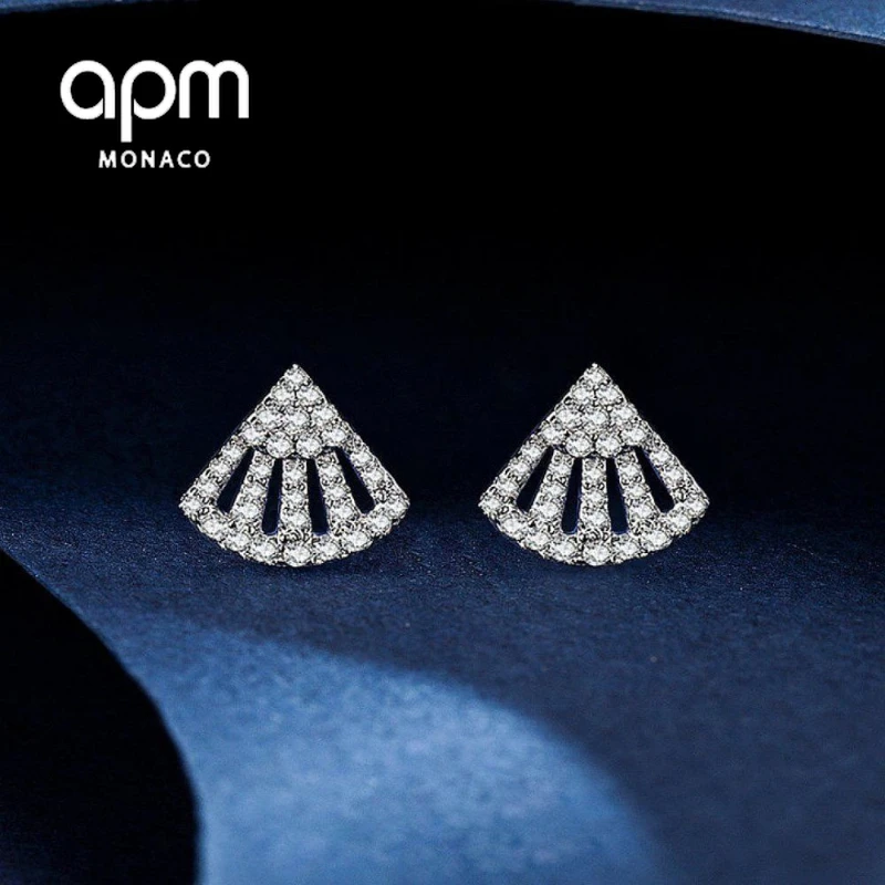 

APM Monaco Scalloped Sterling Silver Lightweight Girls Stud Earrings Micro Setting Crystal Diamonds Elegant Women's Earrings