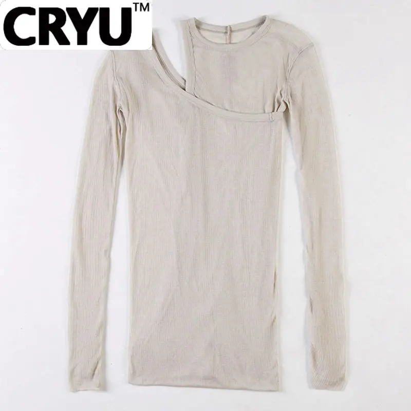 

CRYU Women's Fashion Chic Solid Color Close-fitting Double-layered One-piece Sling Tops New Slim T-shirt Tide Autumn 2023 9D1055