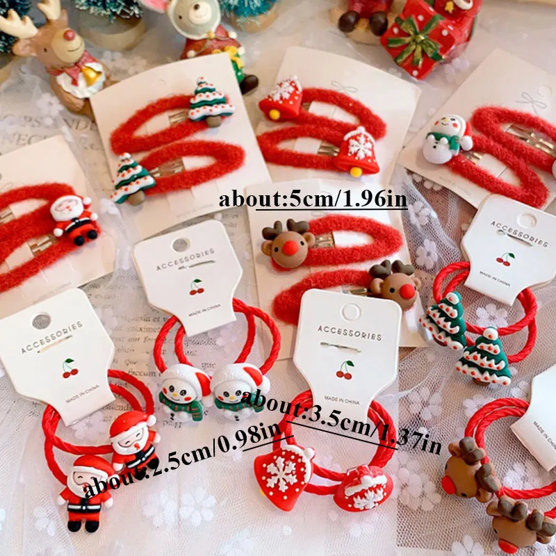 

2pcs/set Cute Cartoon Christmas Elk Elastic Hair Bands Rubber Hair Rope Tie Girls Hair Scrunchie Ponytail Holder Gum Accessories