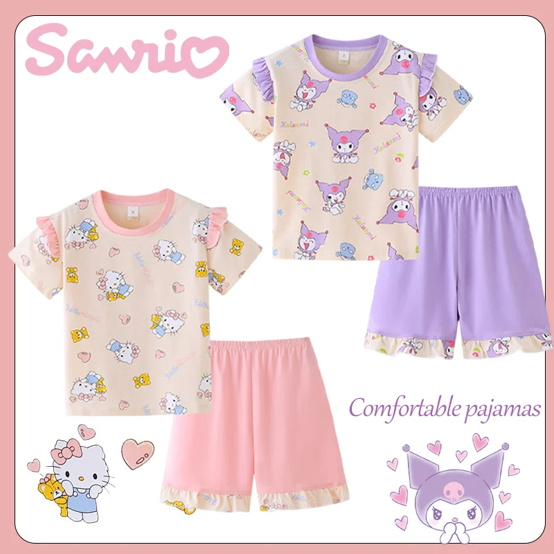 

Kawaii Anime Sanrio Hello Kitty Kid Pajamas Cartoon Kuromi Pochacco Summer Children Short Sleeve Suit Comfort Home Clothes