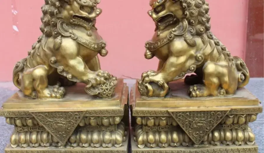 18 &quotкитайская бронзовая защита для собак Foo Fu ворота лев пара детских животных