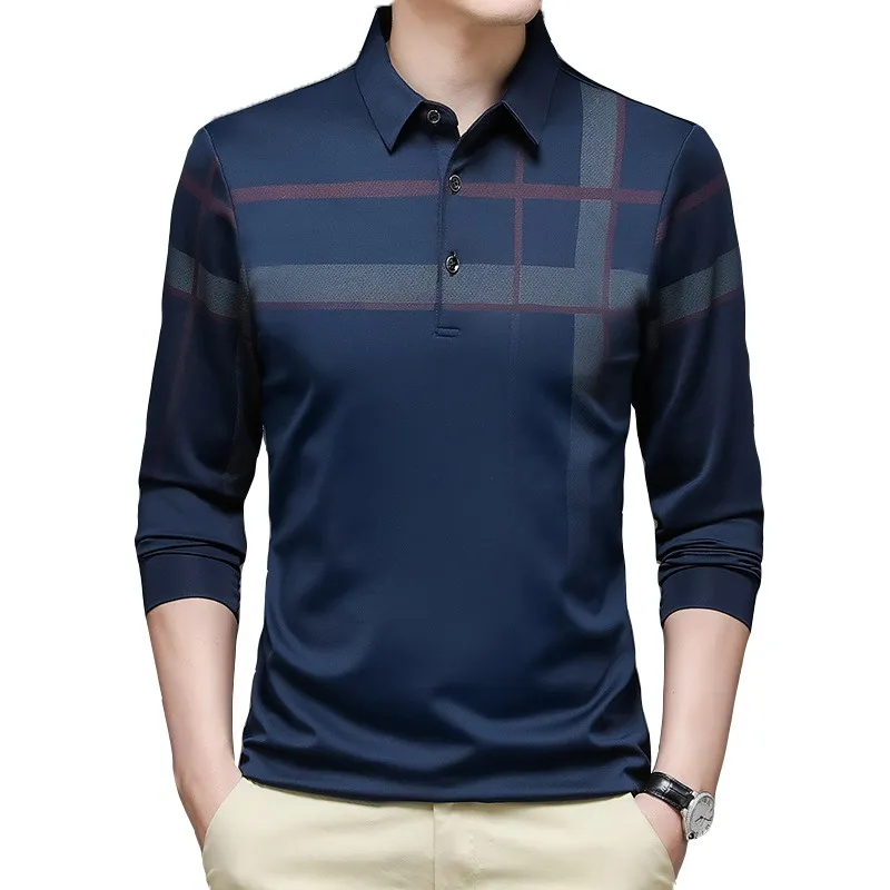 

Высококачественная модная дизайнерская брендовая роскошная мужская рубашка-поло с длинными рукавами, простые повседневные топы, модная му...
