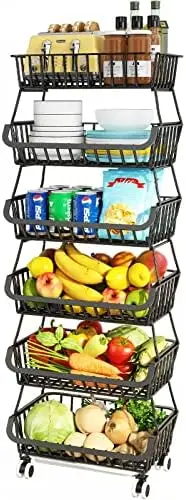 

Tier Fruit Basket for Kitchen, Fruit and Vegetable Storage Cart Stackable Wire Baskets with Wheels Vegetable Produce Basket Pota
