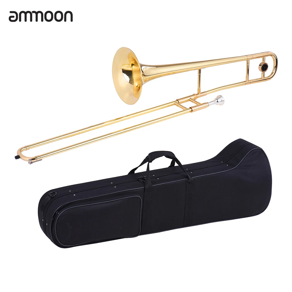 

ammoon Alto Trombone Brass Gold Lacquer Bb Tone B flat Wind Instrument with Cupronickel Mouthpiece Cleaning Stick Case