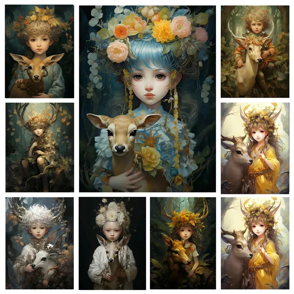 

5D Diy Diamond Painting New Collection Fantasy Deer Elf Girl Flower Full Round/Square Diamond Embroidery Mosaic Cross Stitch