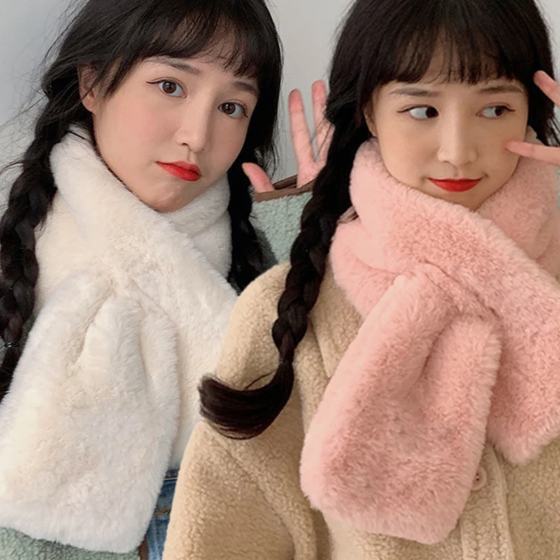 Однотонные шарфы из искусственного кроличьего меха женские зимние утепленные с