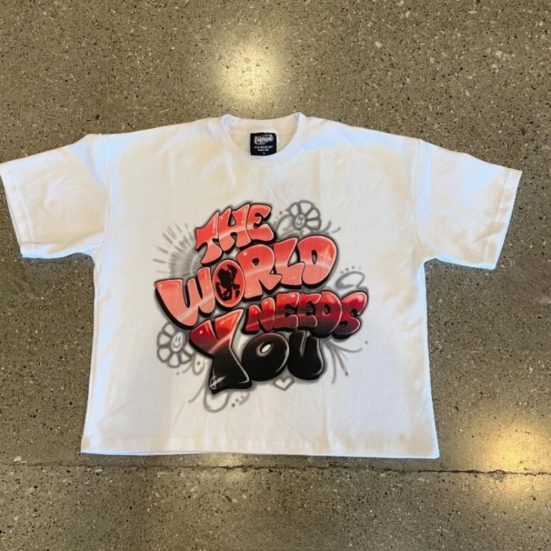 Хлопковая белая футболка для мужчин и женщин модная свободная в стиле кампуса с