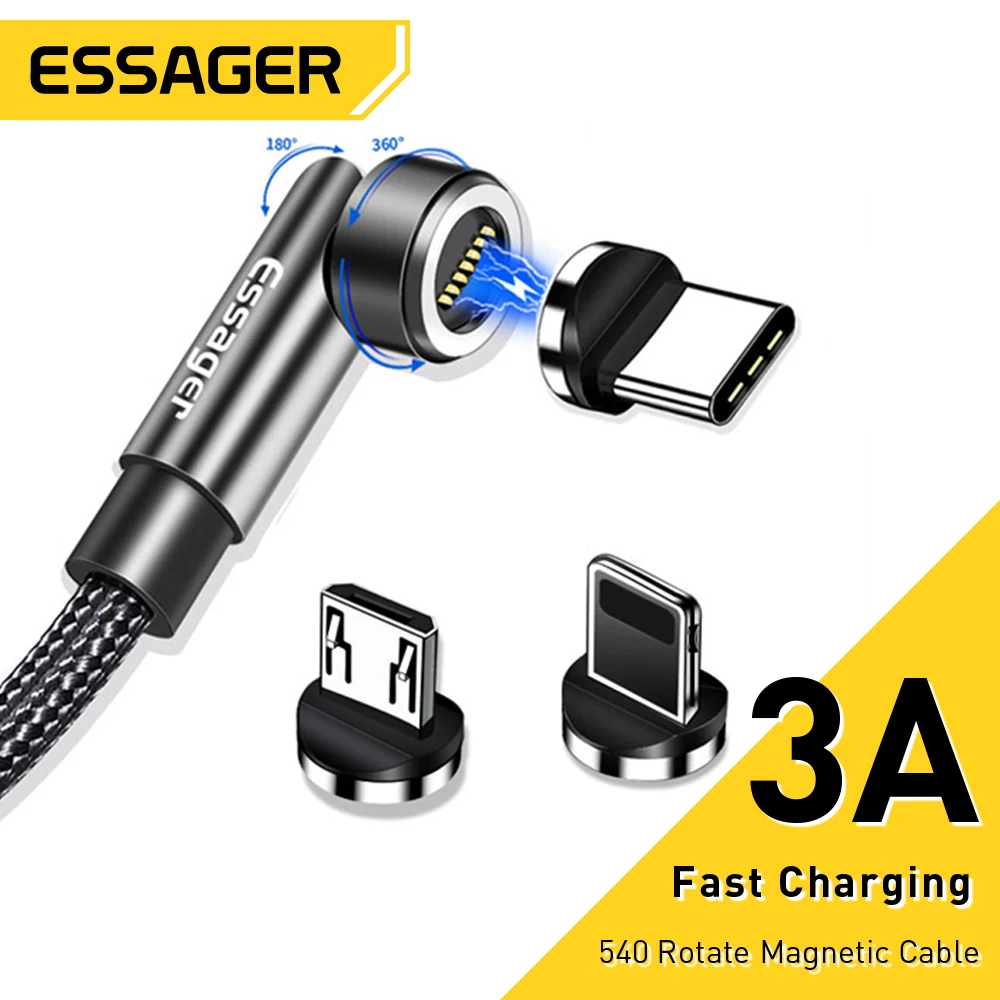 Essager 3A Fast Charging 540 Rotate Magnetic Cable Micro USB Type C Cable For iPhone Xiaomi Magnet Charger Phone Data USB Cord