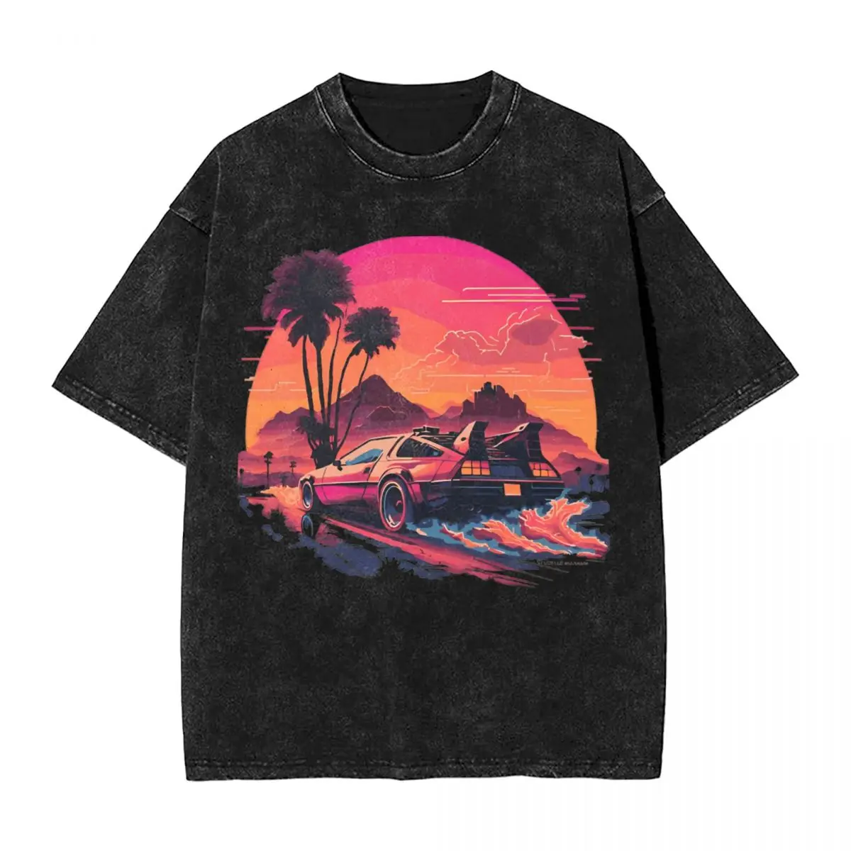 Synthwave DeLorean Back To The Future Washed Футболка Уличная футболка Классическая с фильмом